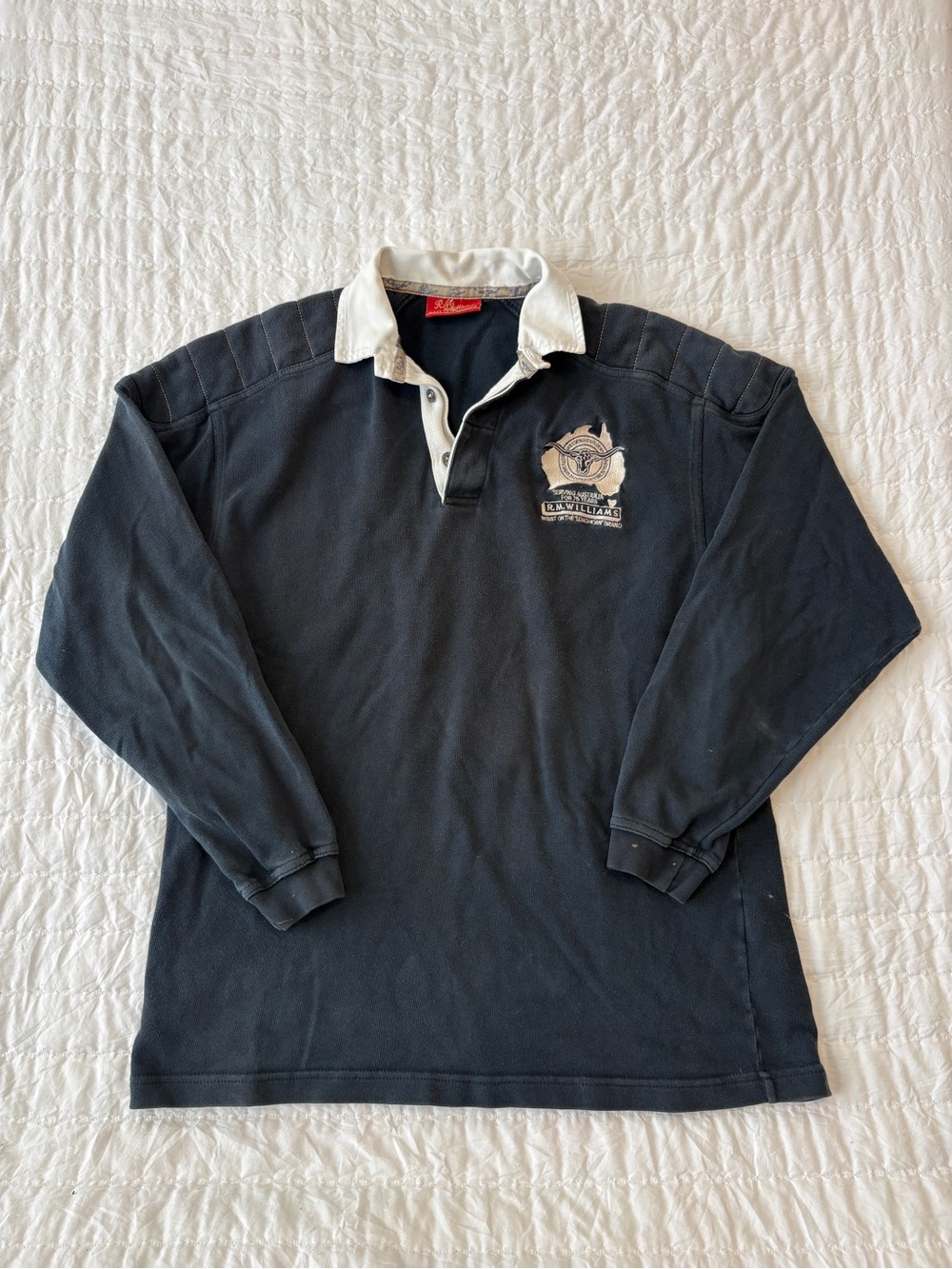 R.M. Williams Navy Crewneck Rugby Shirt with White Collar